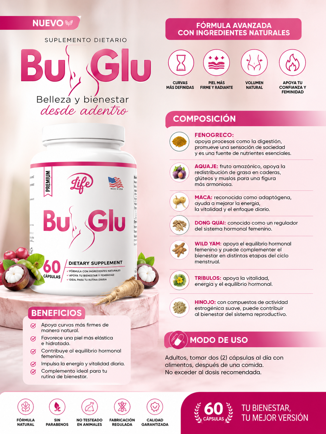 BU-GLU REFUERZA BUSTO Y GLÚTEO X 60 CÁPSULAS